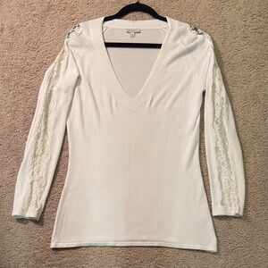 Boston Proper Cream Lace Sleeve Sweater